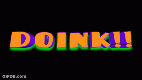 The Word Doink Is Displayed In Orange And Purple On A Black Background GIF