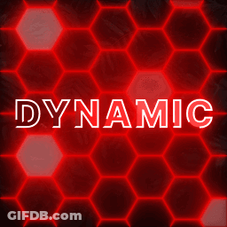 The Word Dynamic Is On A Red Background With Hexagons GIF