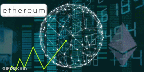 The Word Ethereum Is On A Blue Background With A Graph GIF