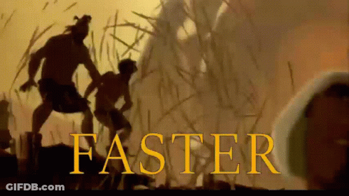 The Word Faster Is On A Screen With A Group Of People GIF