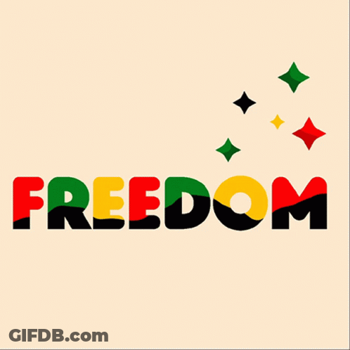 The Word Freedom Is Displayed In Red Green And Yellow Letters GIF