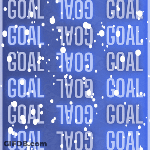 The Word Goal Is On A Blue Background With White Spots GIF