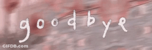 The Word Goodbye Is Written In White Letters On A Pink Background With A Building In The Background . GIF