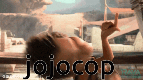 The Word Jojocop That Is On A Person 'S Face GIF