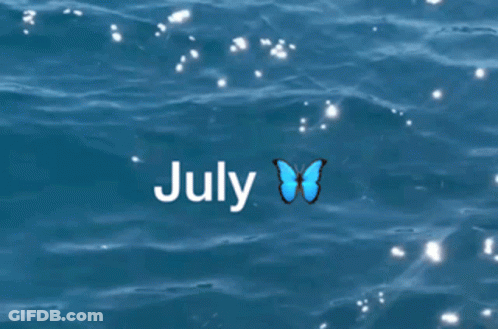 The Word July Is On A Blue Background GIF