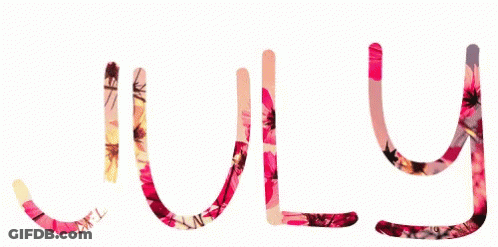 The Word July Is Written With A Picture Of A Beach Behind It GIF
