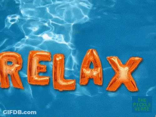 The Word Lax Is Written In Orange Balloons In A Swimming Pool GIF