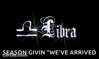 The Word Libra Is On A Black Background With A Star . GIF