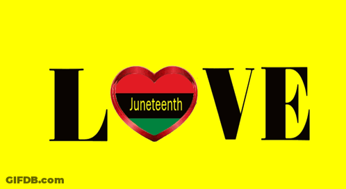 The Word Love Is On A Yellow Background With A Heart In The Middle GIF