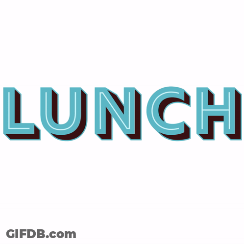 The Word Lunch Is Written In Blue And Black GIF