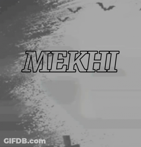 The Word Mekhi Is On A Black Background With Bats GIF