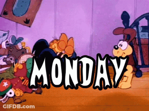 The Word Monday Is On A Cartoon With Garfield And Dog GIF