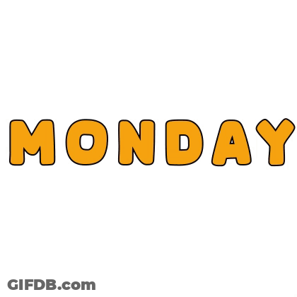 The Word Monday Is Written In Red And Yellow On A White Background GIF