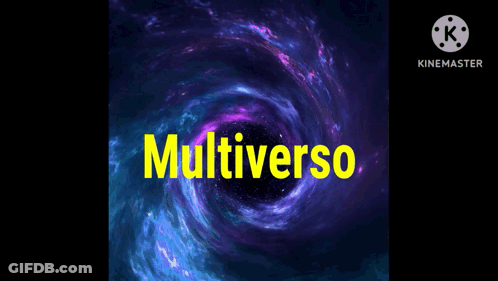 The Word Multiverso Is On A Screen With A Swirl In The Background GIF