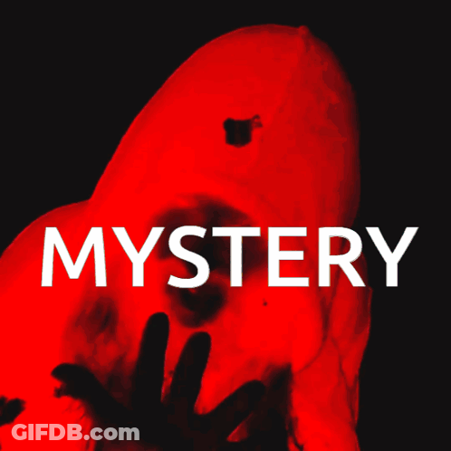 The Word Mystery Is On A Colorful Background With A Ghost GIF