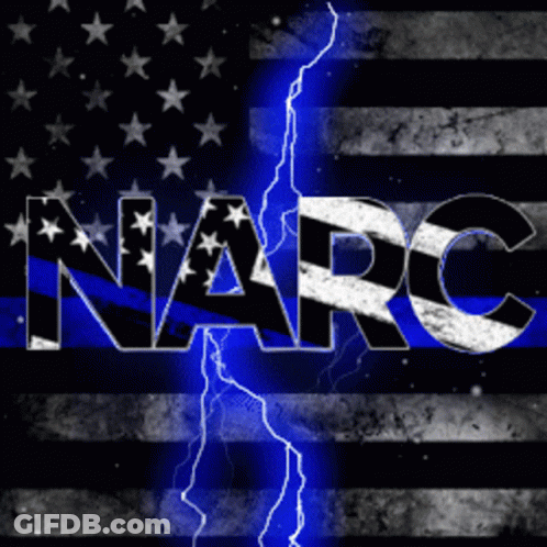 The Word Narco Is On A Black And Blue American Flag GIF