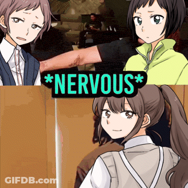 The Word Nervous That Is On A Picture Of A Girl GIF