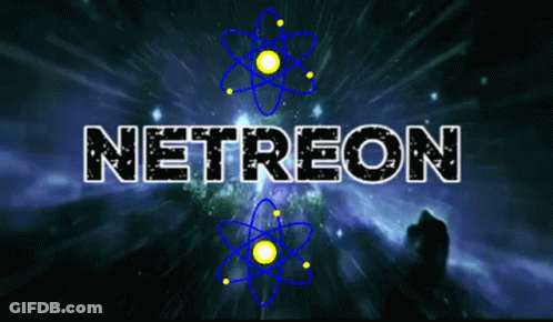 The Word Netreon Is On A Purple Background With Atoms GIF