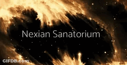 The Word Nexian Is On A Black Background With A Galaxy In The Background GIF