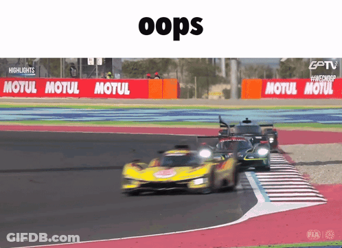 The Word Oops Is On The Bottom Of A Picture Of A Race Track GIF