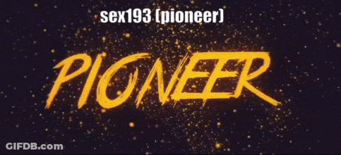 The Word Pioneer Is Written In Yellow Letters On A Dark Background GIF
