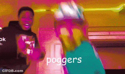 The Word Poggers That Is On A Purple And Yellow Background GIF