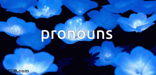 The Word Pronouns Is On A Black Background With Blue Flowers In The Background GIF