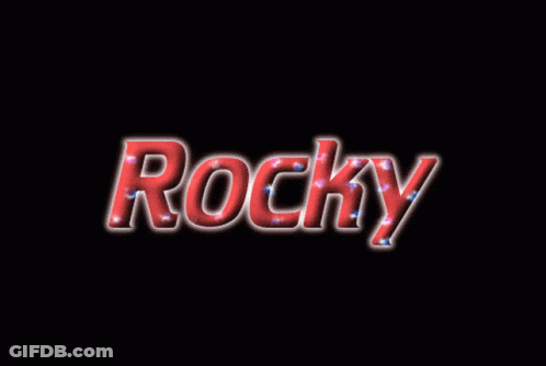 The Word Rocky Is Glowing In Red And Blue On A Black Background GIF