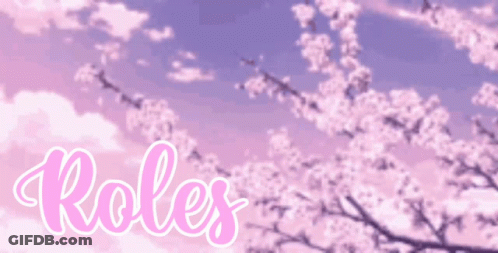 The Word Roles Is On A Pink Background With A Cherry Blossom Tree In The Foreground GIF