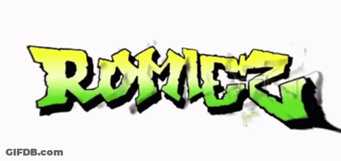 The Word Romer Is Written In Green And Yellow GIF