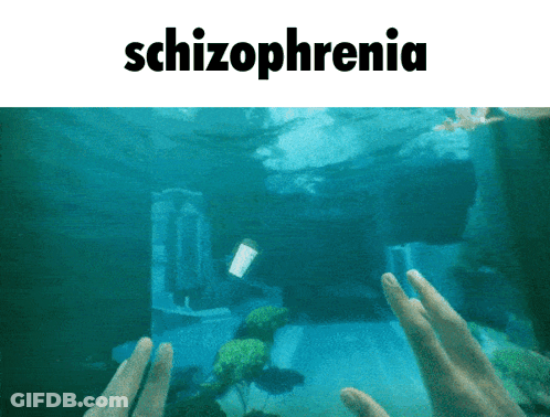 The Word Schizophrenia Is Above A Picture Of A Person Swimming In The Ocean GIF