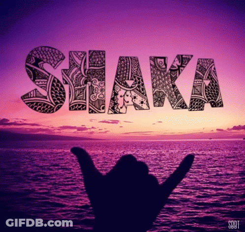 The Word Shaka Is On A Sunset Background GIF