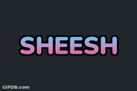 The Word Sheesh Is Written In Pink And Blue On A Dark Background GIF