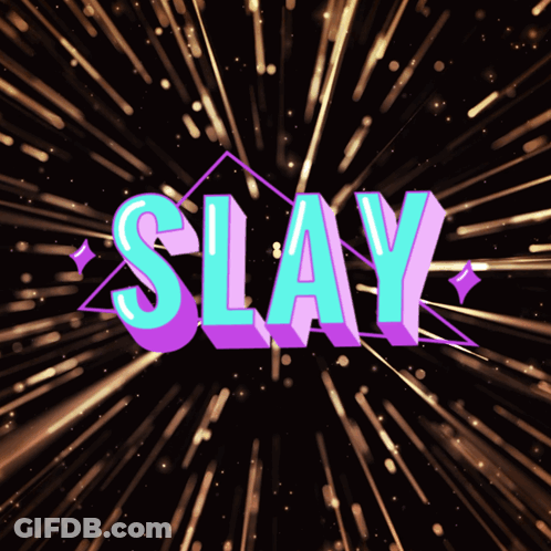 The Word Slay Is Displayed In Purple And Blue GIF