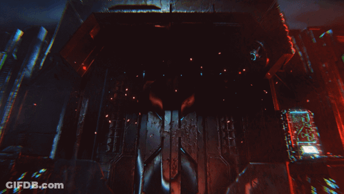 The Word Slayer Is Surrounded By Red Glowing Lines GIF