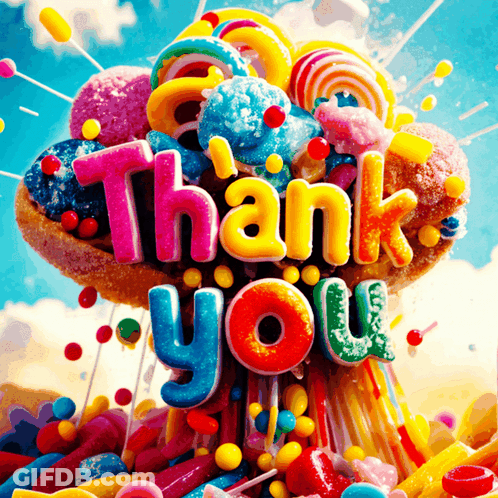 The Word Thank You Is Surrounded By Candy GIF
