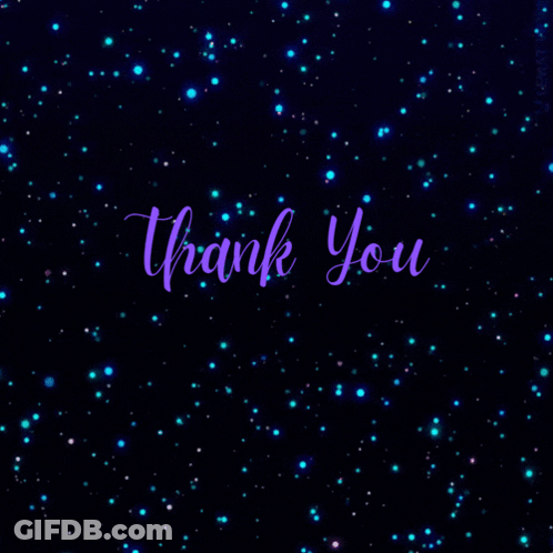 The Word Thank You Is Written In Purple On A Dark Blue Background GIF
