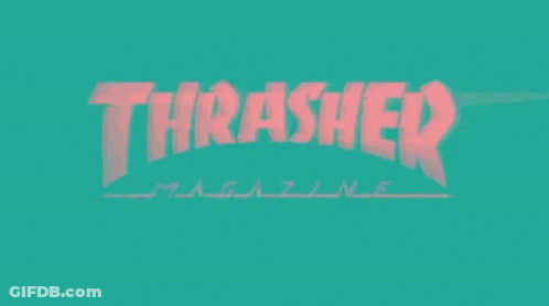 The Word Thrasher Is Displayed On A Colorful Screen GIF
