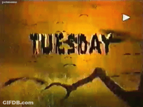 The Word Tuesday Is Displayed On A Yellow Background GIF