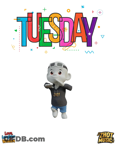 The Word Tuesday Is On A Poster With A Toy GIF
