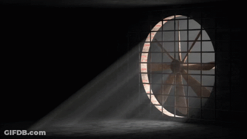 The Word Ventilation Is On A Black Background With A Window GIF