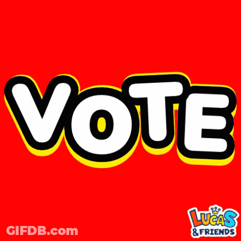The Word Vote Is On A Red Background With Polka Dots GIF