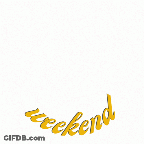 The Word Weekend Is On A White Background With A Yellow Icon GIF