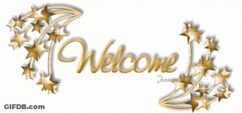 The Word Welcome Is Surrounded By Golden Stars GIF