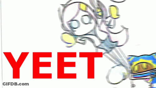 The Word Yeet Is On A White Background With A Drawing Of A Person GIF