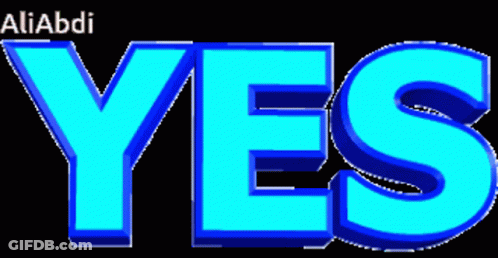 The Word Yes Is Displayed In Bright Blue Letters On A Black Background GIF