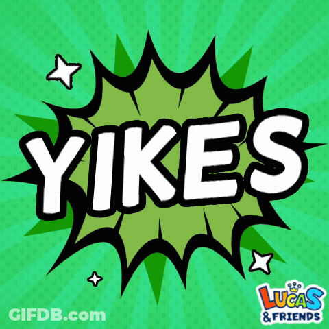 The Word Yikes Is On A Green Background With Stars GIF