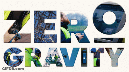 The Word Zero Gravity Is Displayed With A Man Holding A Remote Control GIF