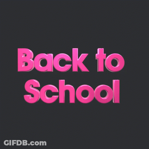 The Words Back To School Are Written In Pink Letters GIF