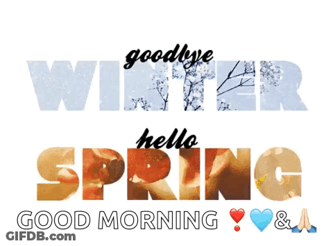 The Words Goodbye Winter And Hello Spring Are On A White Background GIF